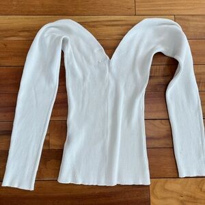 White Ribbed Long-Sleeve V-Neck Off Shoulder Women's Top